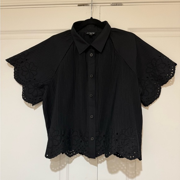J Crew pleated eyelet trim shirt in Cotton Poplin NWOT - Picture 4 of 6